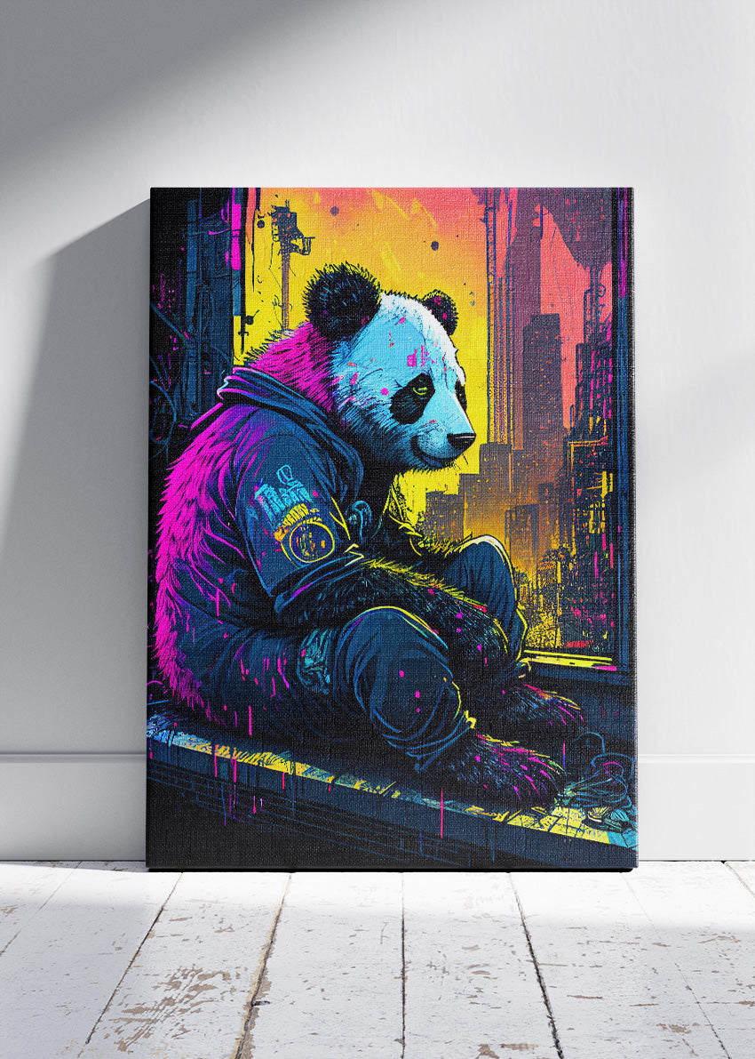 Cyberpunk Panda Poster & Canvas Print – Neon Street Art Animal Illustration