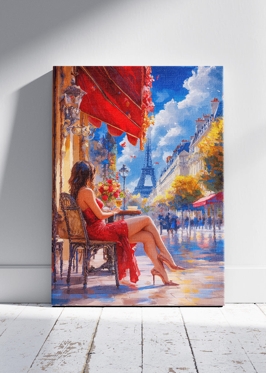 Paris Café Wall Art – Eiffel Tower Cityscape Canvas Print & Romantic French Street Poster for Living Room Decor UK
