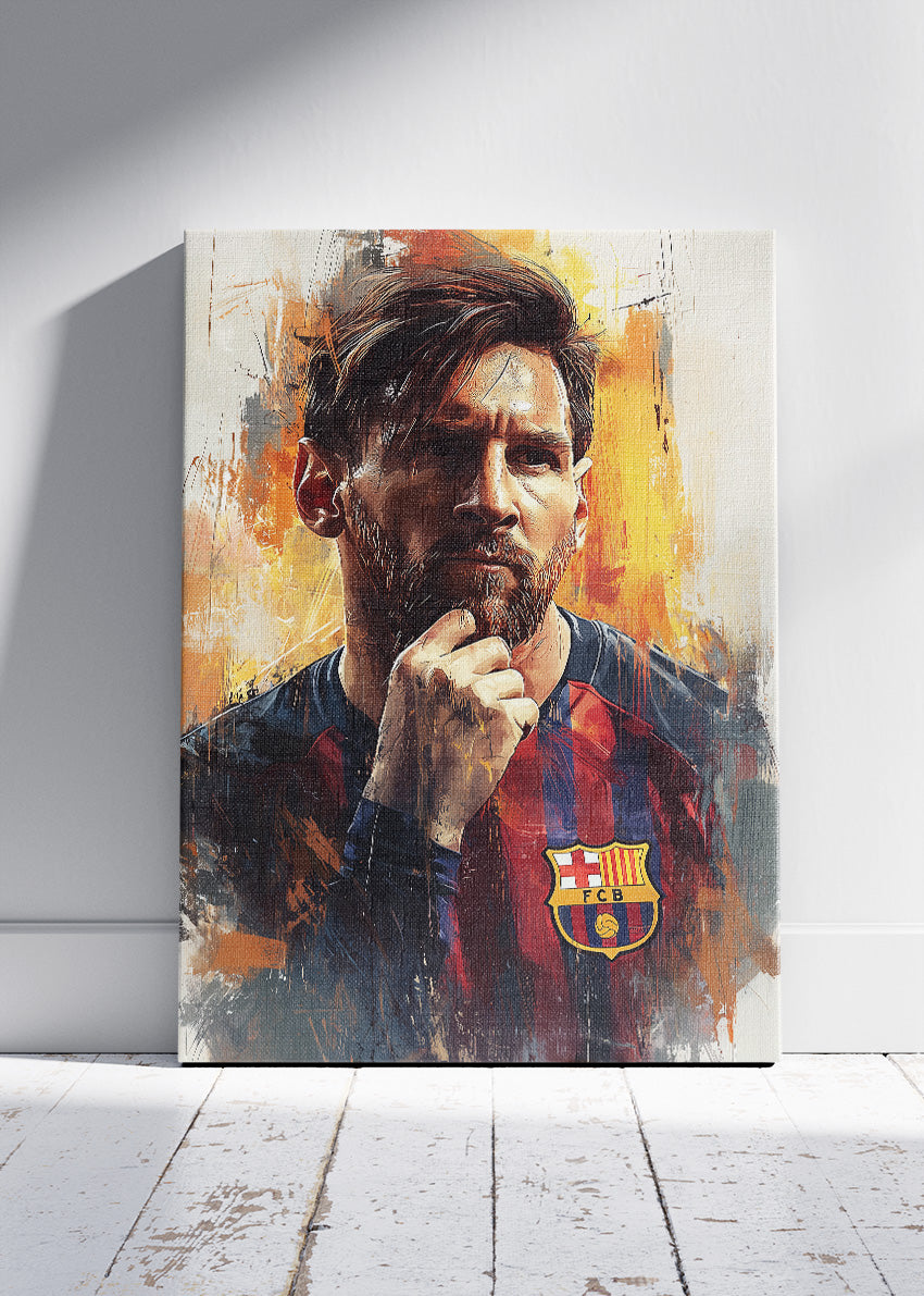 Lionel Messi Barcelona Expressive Portrait Wall Art | Iconic Football Poster & Canvas