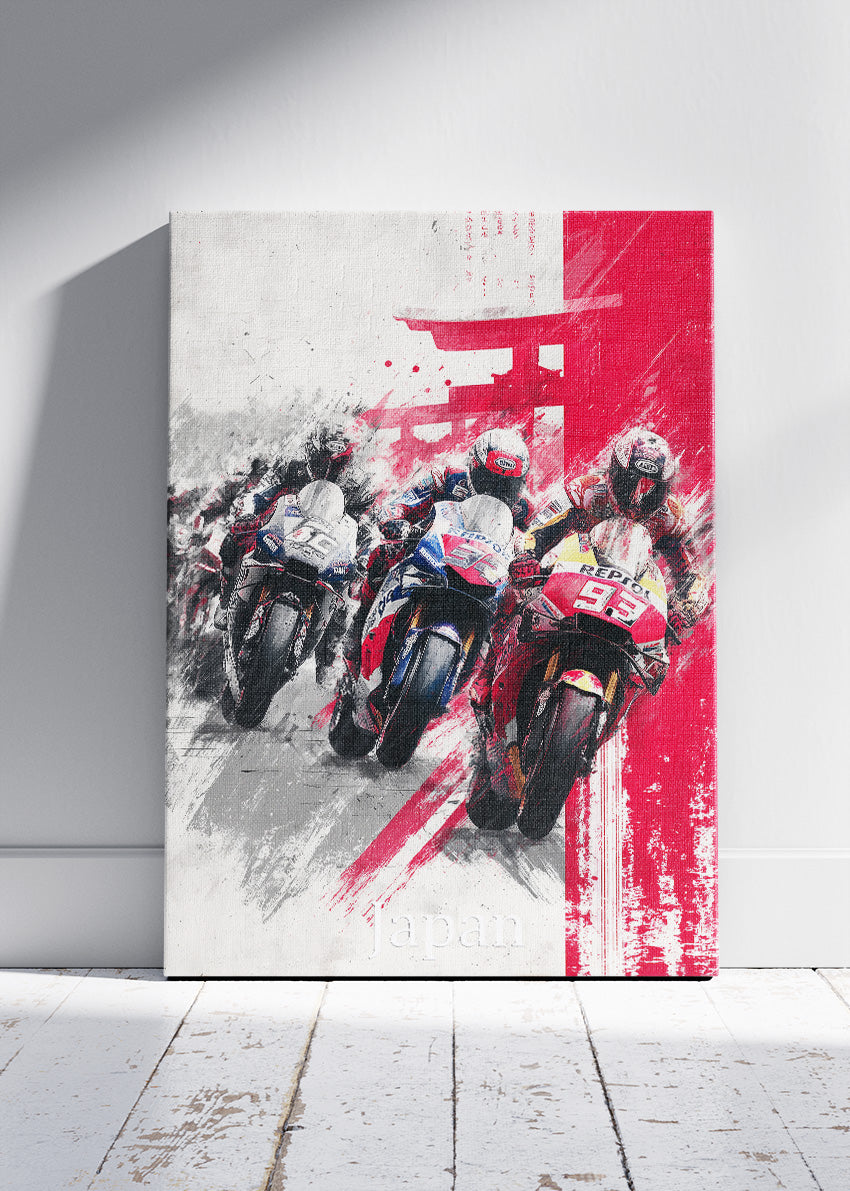 Japan Motorcycle Racing Rising Sun Wall Art Poster & Canvas