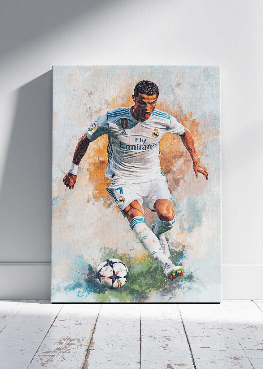 Cristiano Ronaldo Real Madrid Dribble Action Wall Art | Iconic Football Poster & Canvas