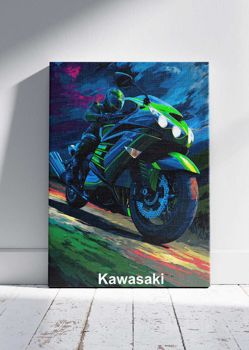 Kawasaki Night Ride Superbike Wall Art Poster & Canvas