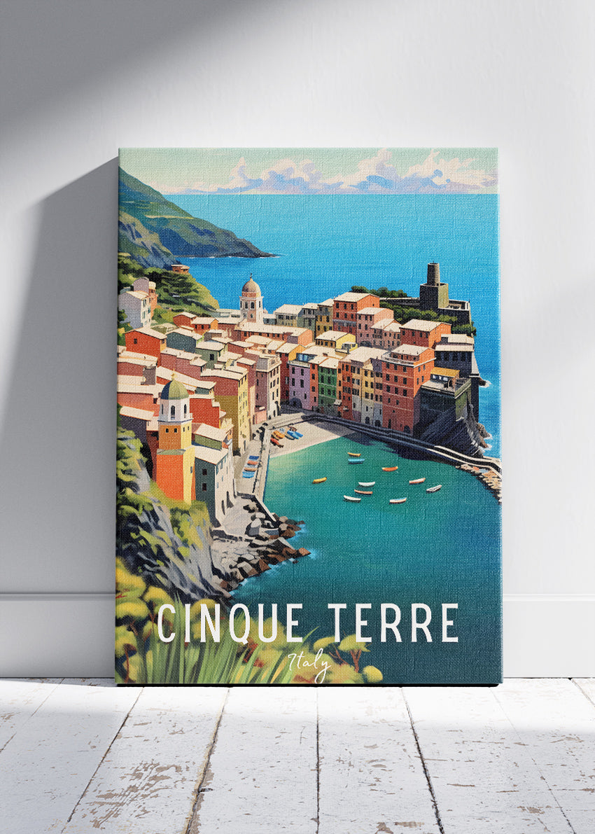 Cinque Terre Italy Poster & Canvas Print – Illustrated Vernazza Coastal Art