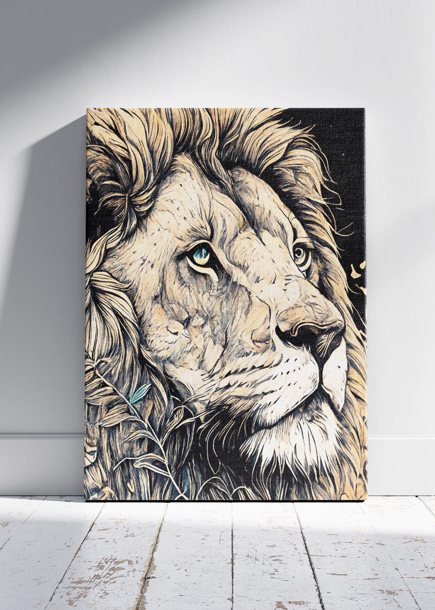 Majestic Lion Portrait Poster & Canvas Print – Detailed Wild Animal Illustration