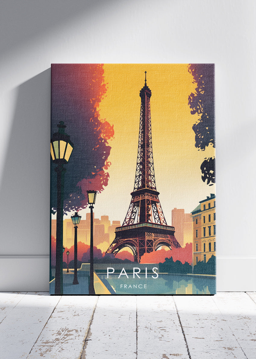 Paris France Poster & Canvas Print – Vintage Sunset Eiffel Tower Art