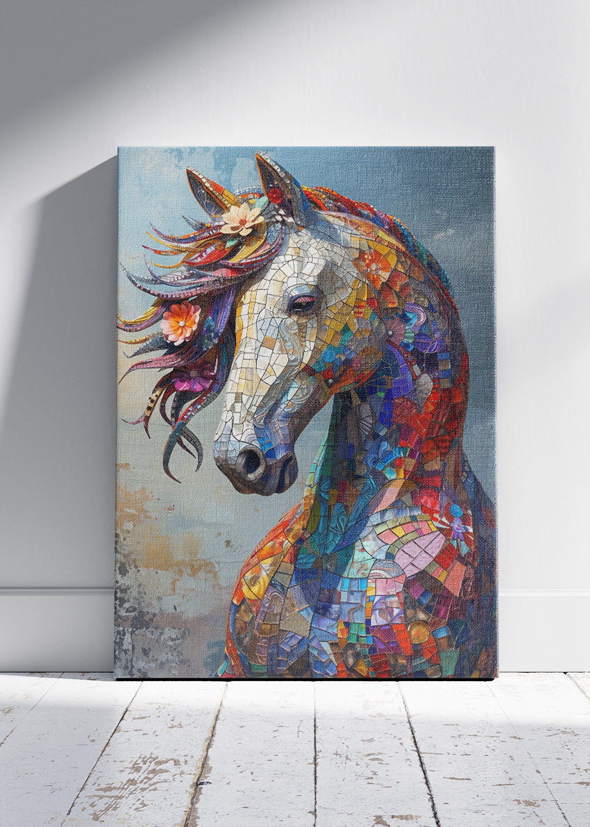 Mosaic Horse Portrait Poster & Canvas Print – Colorful Abstract Equine Art