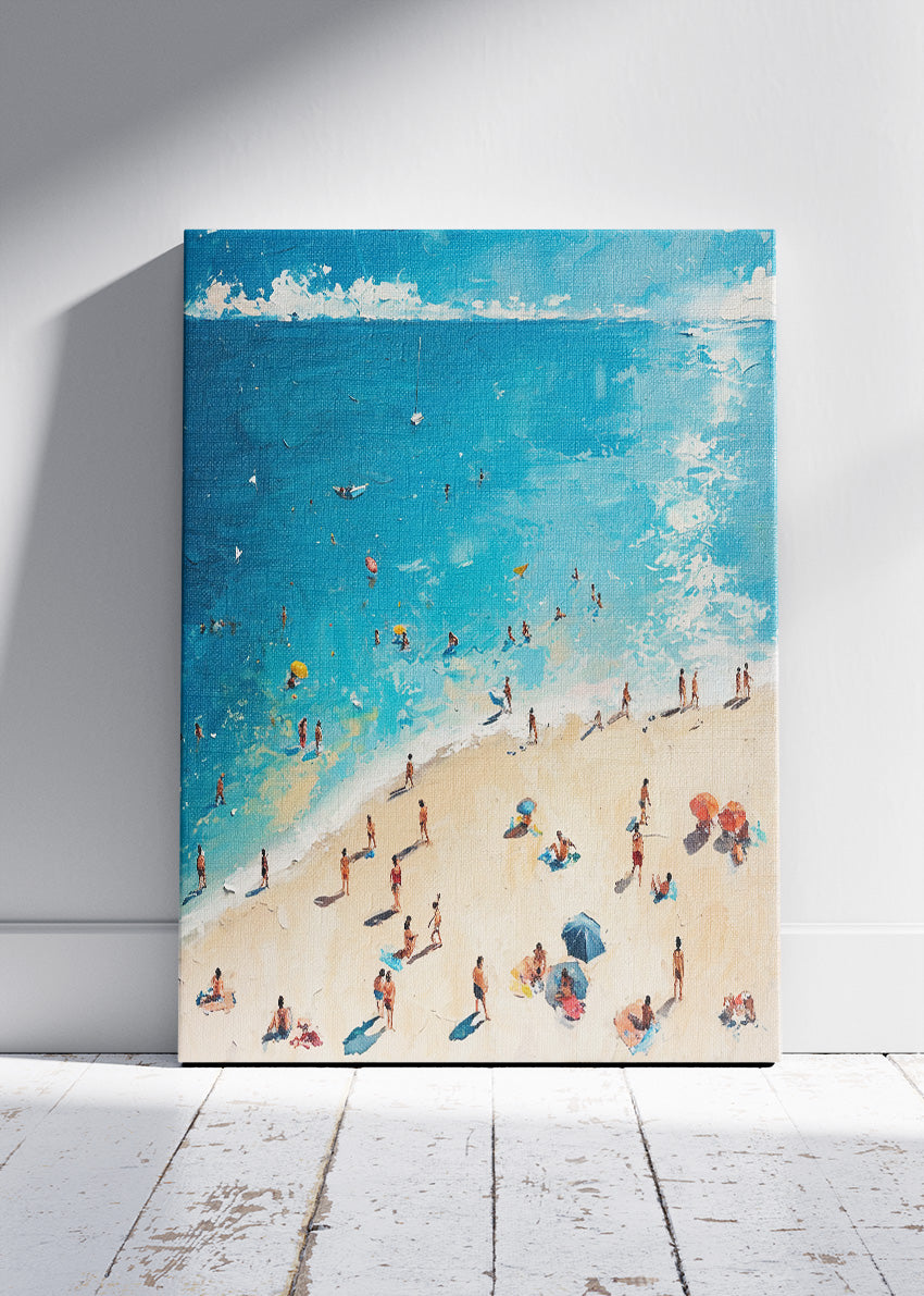 Azure Shoreline – Modern Impressionist Beach Canvas & Poster Print – AI PRINT LAB