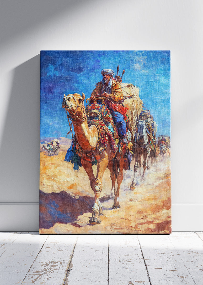 Desert Camel Caravan Poster & Canvas Print – Vibrant Middle Eastern Travel Art