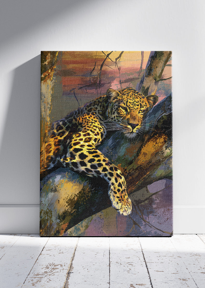Resting Leopard on Tree Poster & Canvas Print – Vibrant Wildlife Art