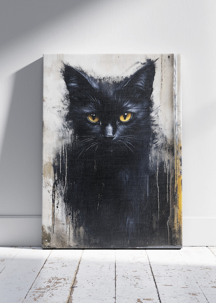 Black Cat Portrait Poster & Canvas Print – Moody Minimalist Feline Art
