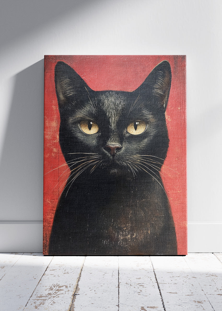 Black Cat Vintage Portrait Poster & Canvas Print – Retro Feline Wall Art