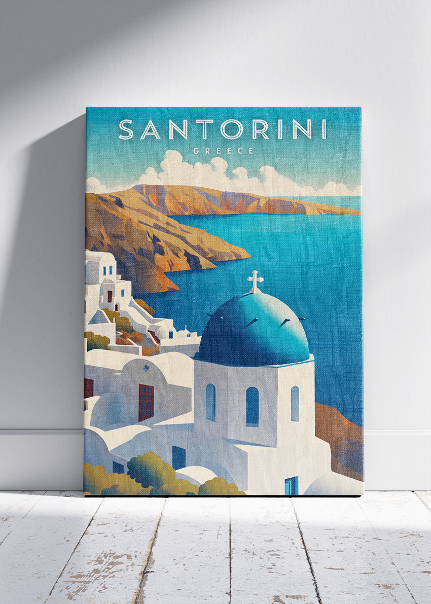 Santorini Greece Blue Dome Poster & Canvas Print – Greek Island Caldera View Art