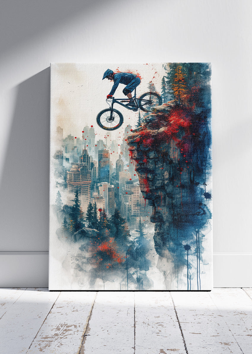 Mountain Bike Jump Art Print & Canvas – Urban Cliff Cycling Wall Art