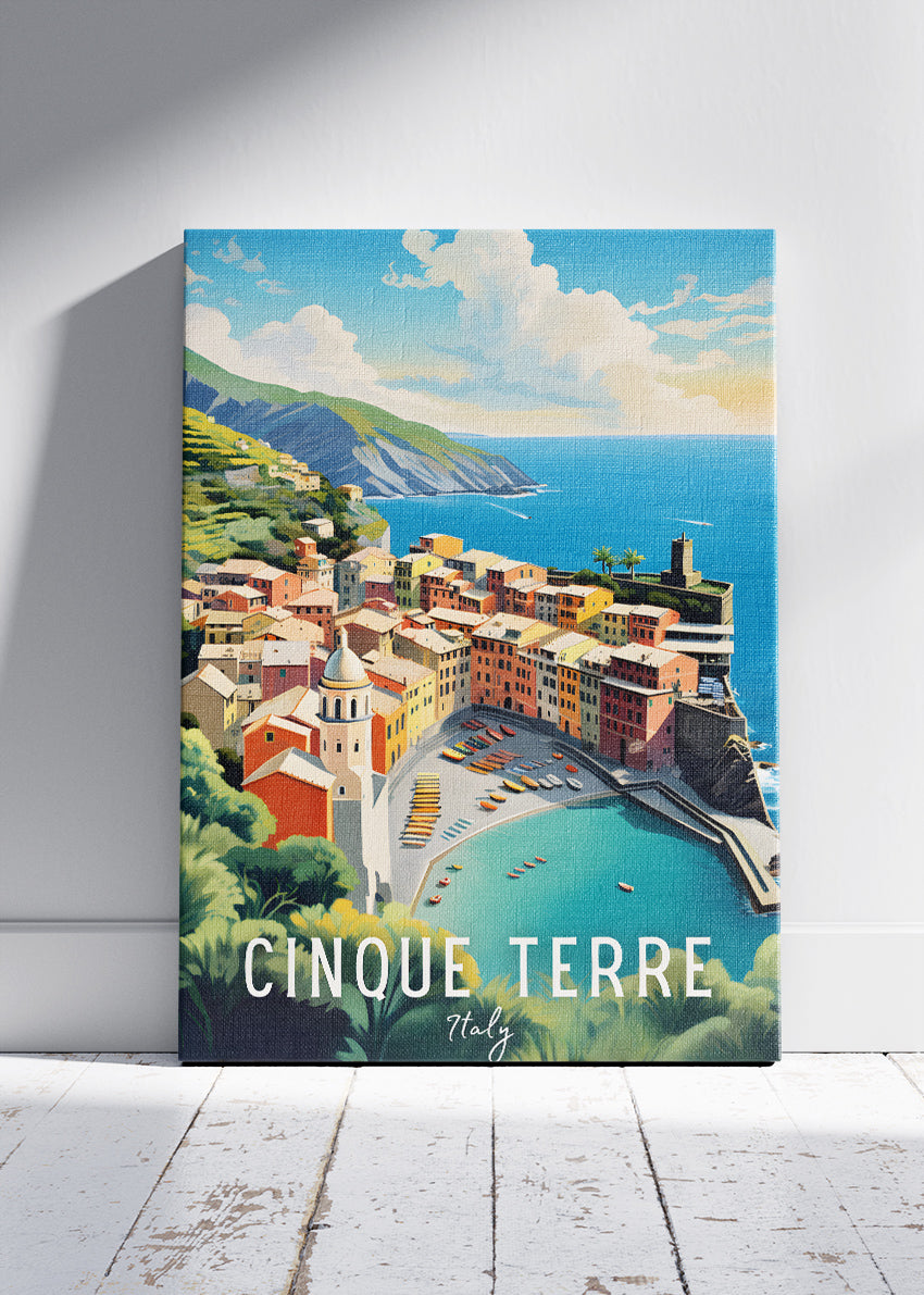 Cinque Terre Italy Poster & Canvas Print – Illustrated Coastal Vernazza Art