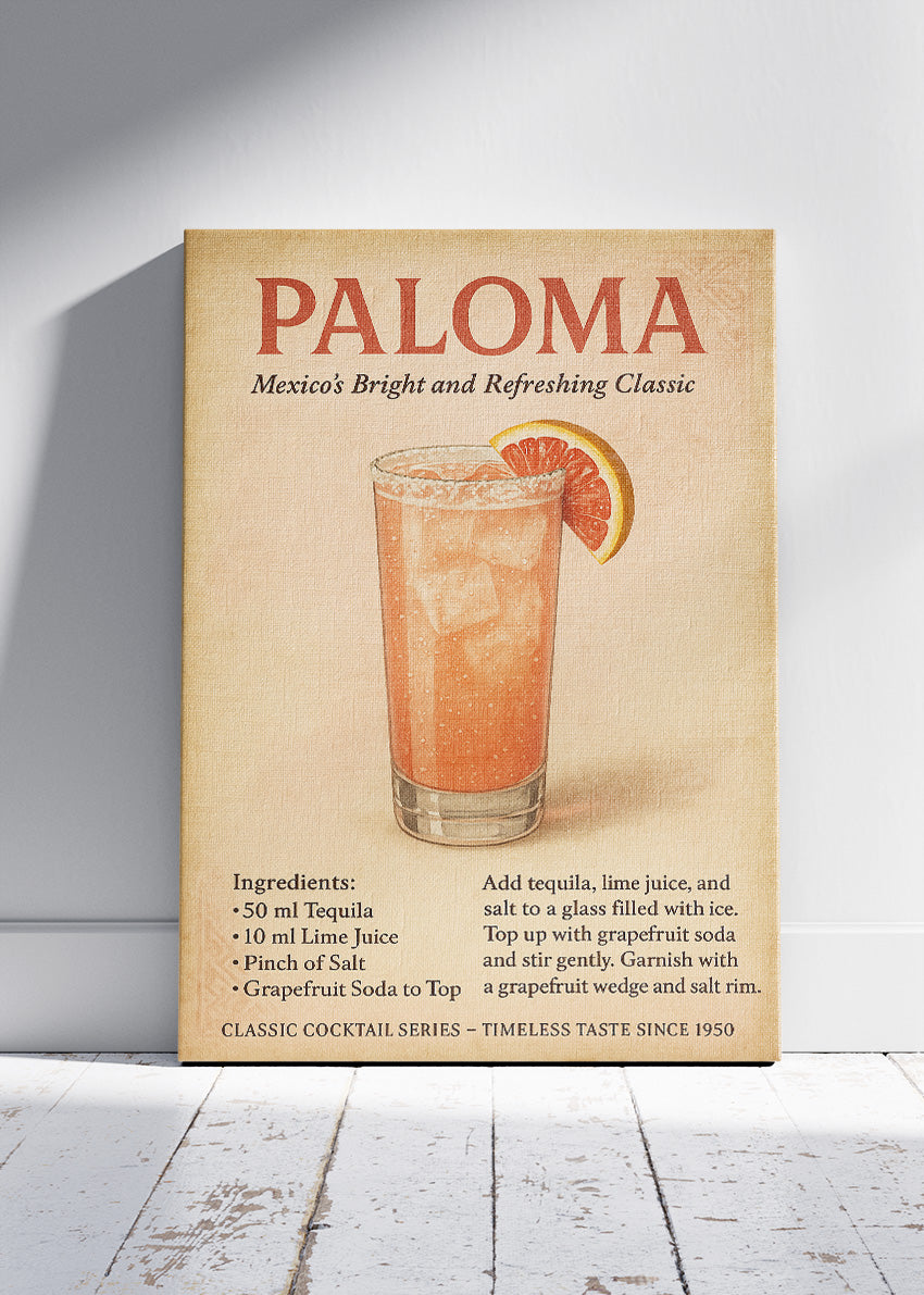 Paloma Cocktail Poster & Canvas Print | Vintage Tequila Grapefruit Wall Art