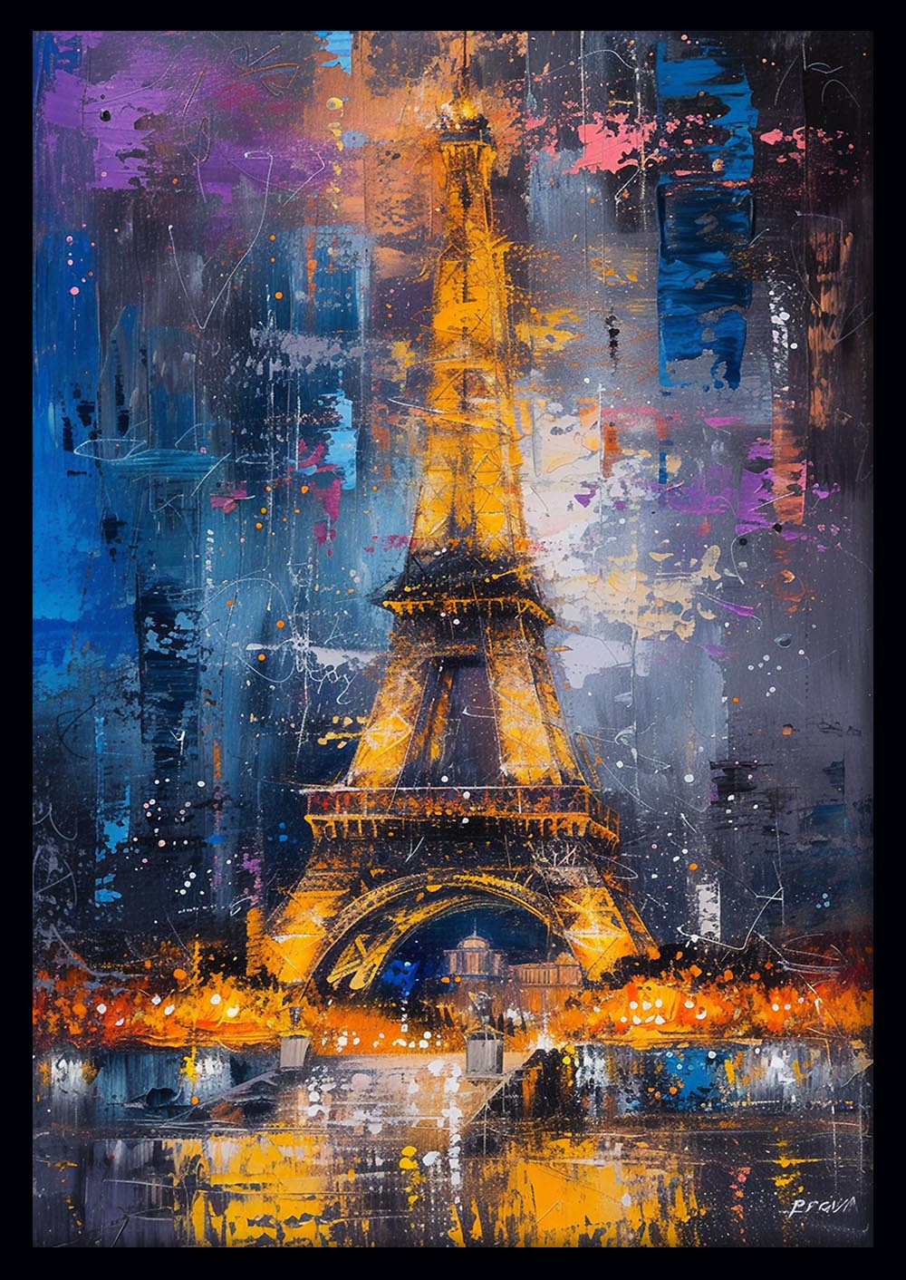 Eiffel Tower at Night – Abstract Paris Skyline Canvas & Poster Wall Art – T1287 – AiPrintLab