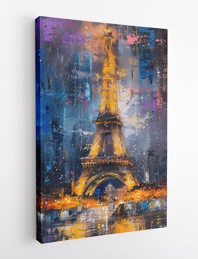 Eiffel Tower at Night – Abstract Paris Skyline Canvas & Poster Wall Art – T1287 – AiPrintLab
