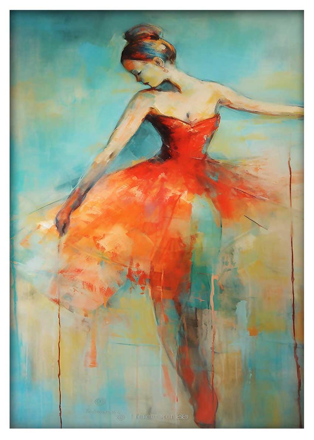 Elegant Ballerina in Red Abstract Canvas Art & Poster – T714 – AiPrintLab