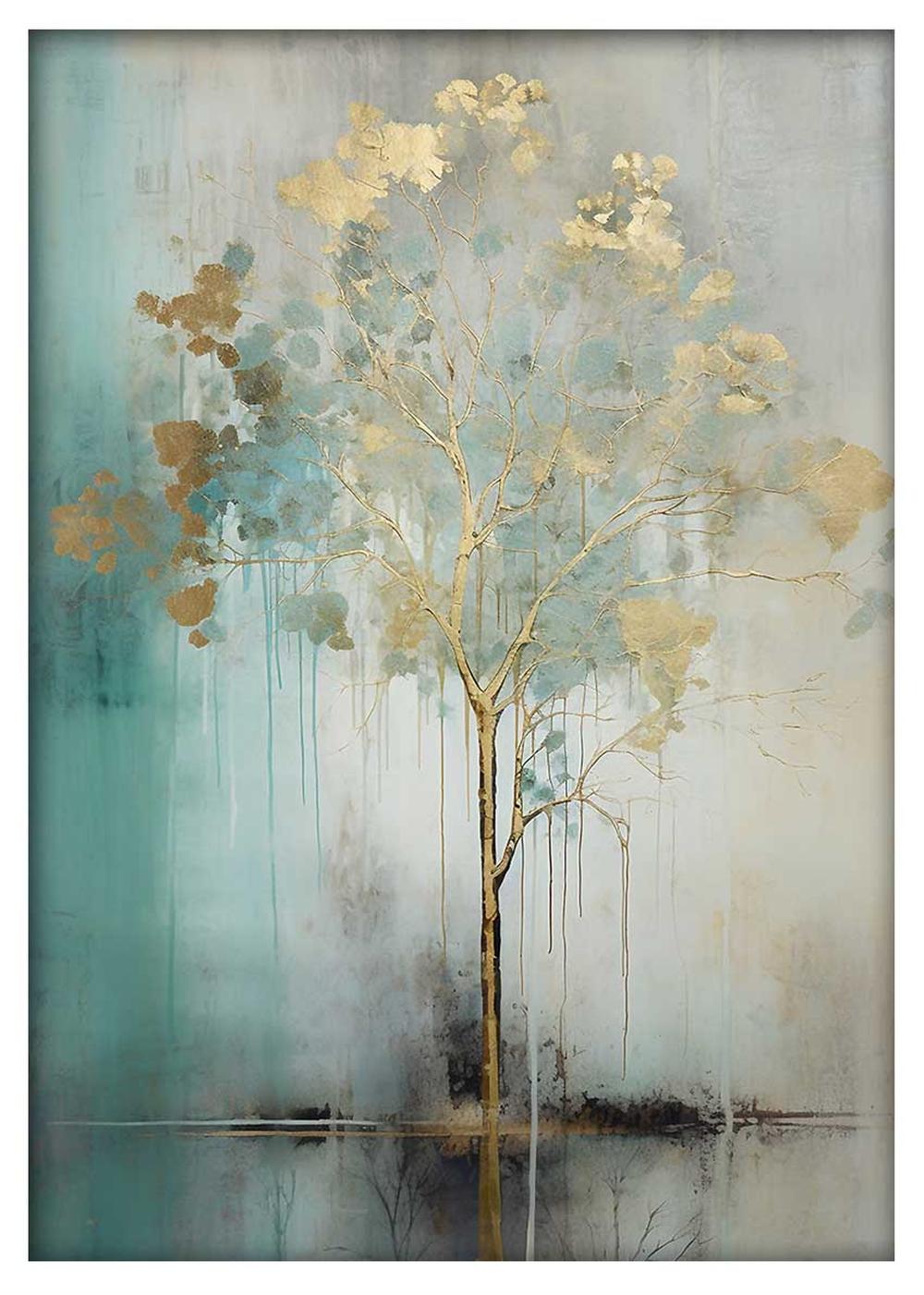 Elegant Golden Tree Abstract Canvas Art & Poster – T631 – AiPrintLab