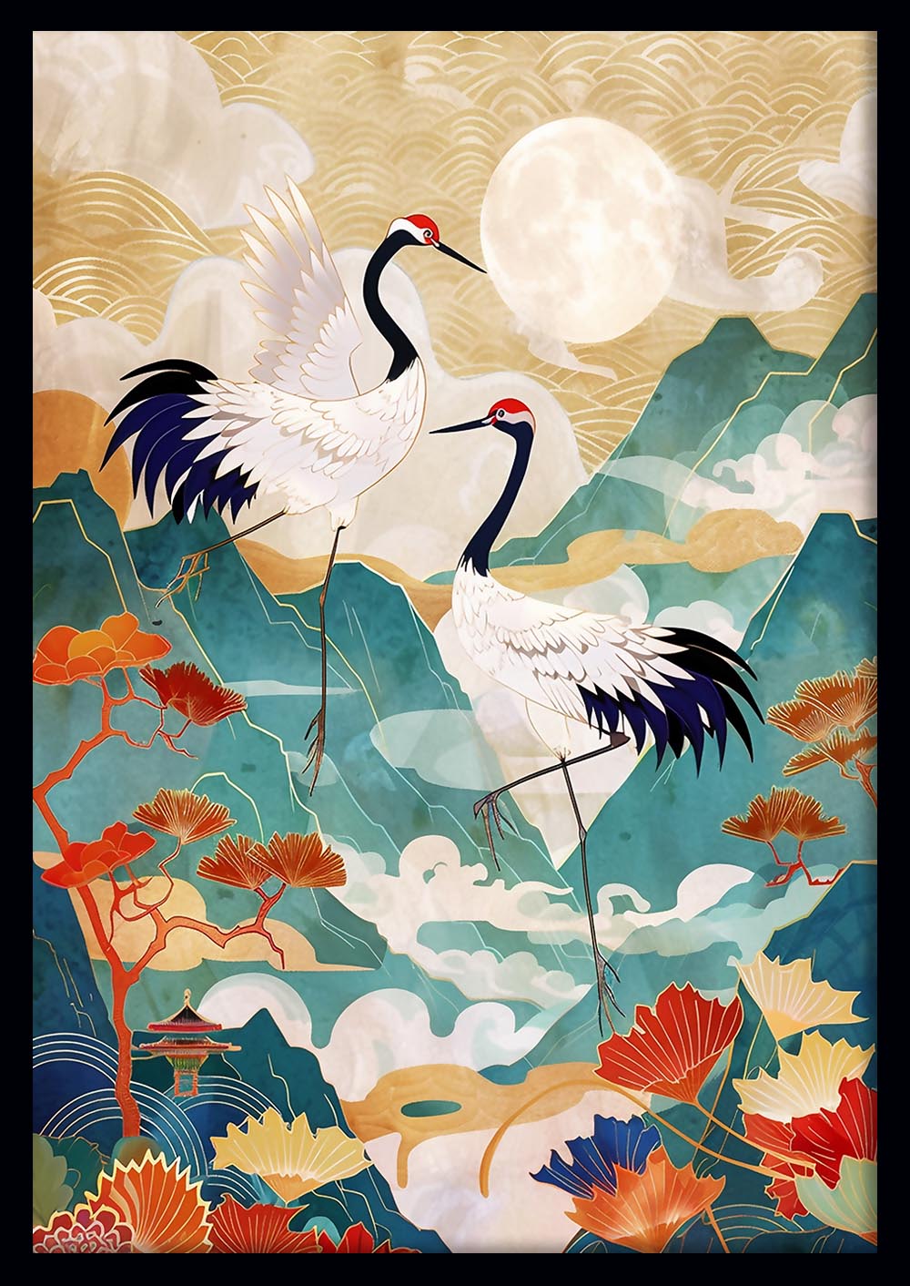 Elegant Japanese Crane Art Print & Canvas – T761 – AiPrintLab