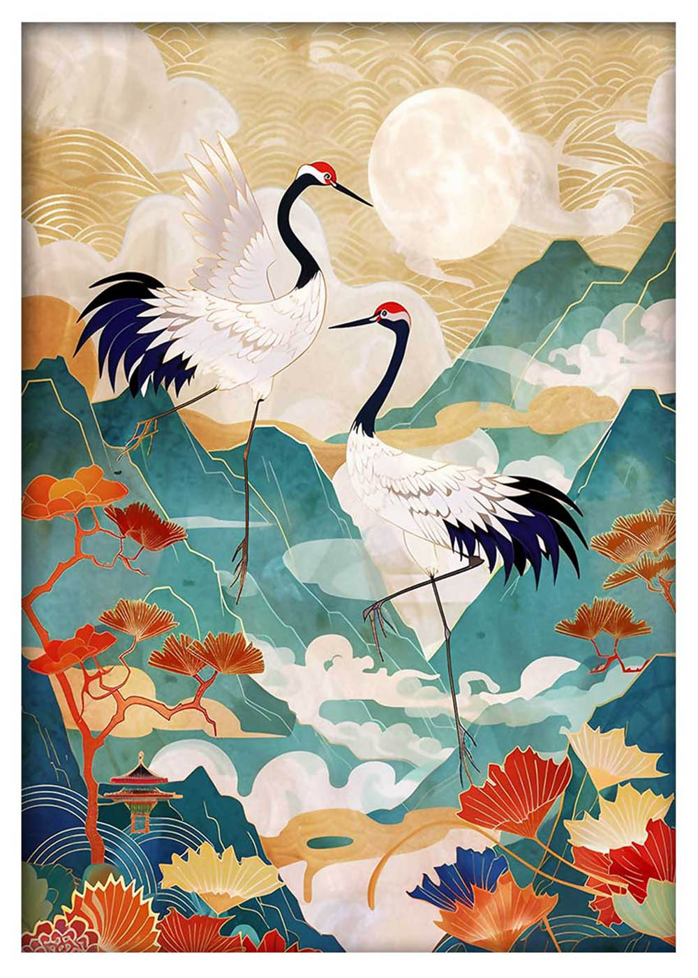Elegant Japanese Crane Art Print & Canvas – T761 – AiPrintLab