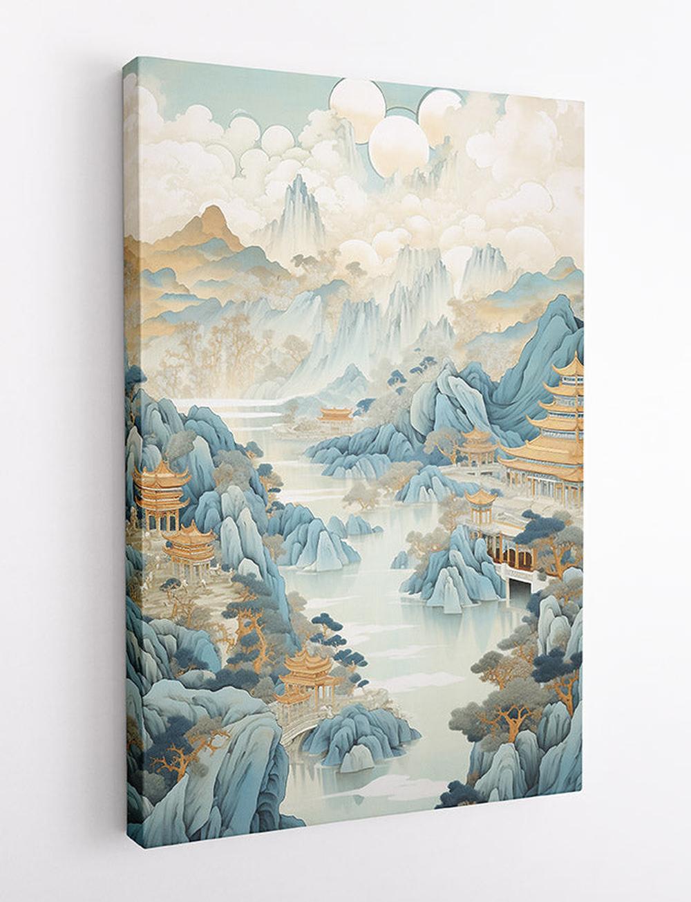 Elegant Oriental Mountain Temple Landscape Canvas Art & Poster – T651 – AiPrintLab