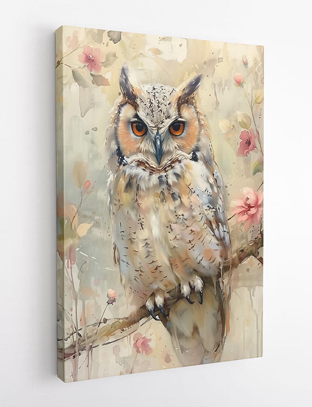 Elegant Owl with Blossoms – Poster & Canvas Wall Art – T774 – AiPrintLab