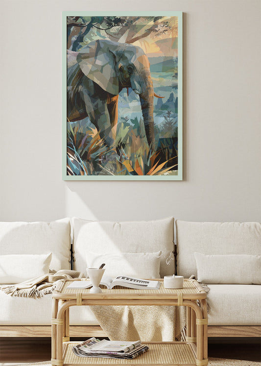 Elephant Jungle Canvas Print & Poster – Modern Wildlife Landscape Wall Art
