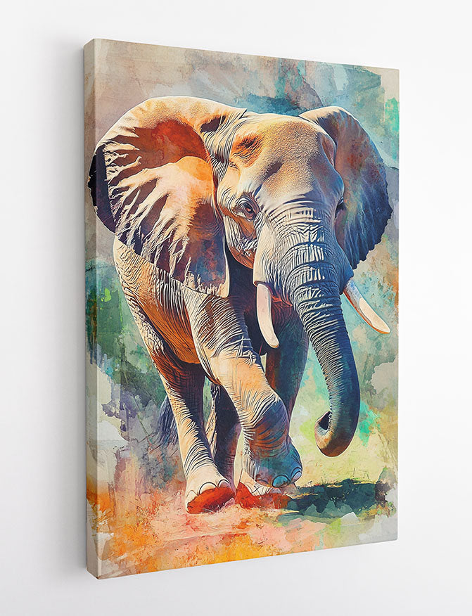 Elephant Canvas Wall Art & Poster Print | Colorful Wildlife Painting with Watercolor Style – T1364 – Aiprintlab 2