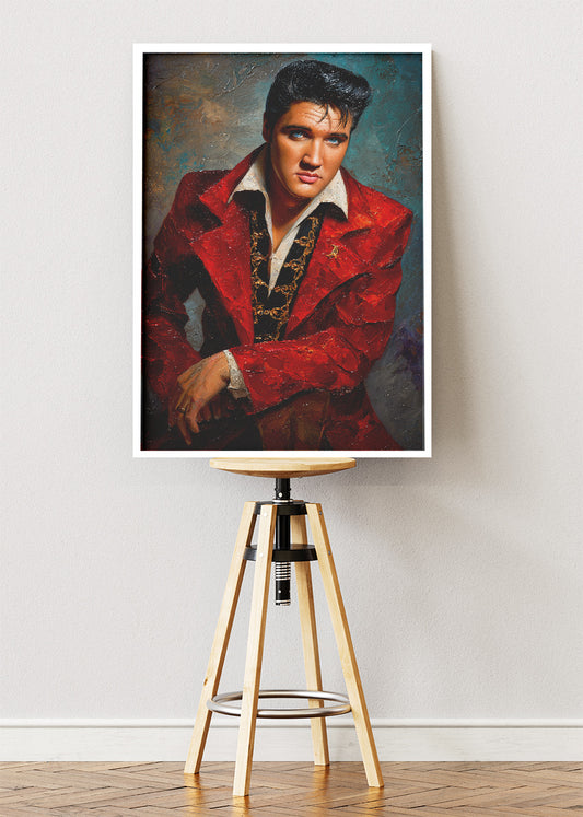 Elvis Presley Red Suit Vintage Portrait Wall Art Poster & Canvas Print
