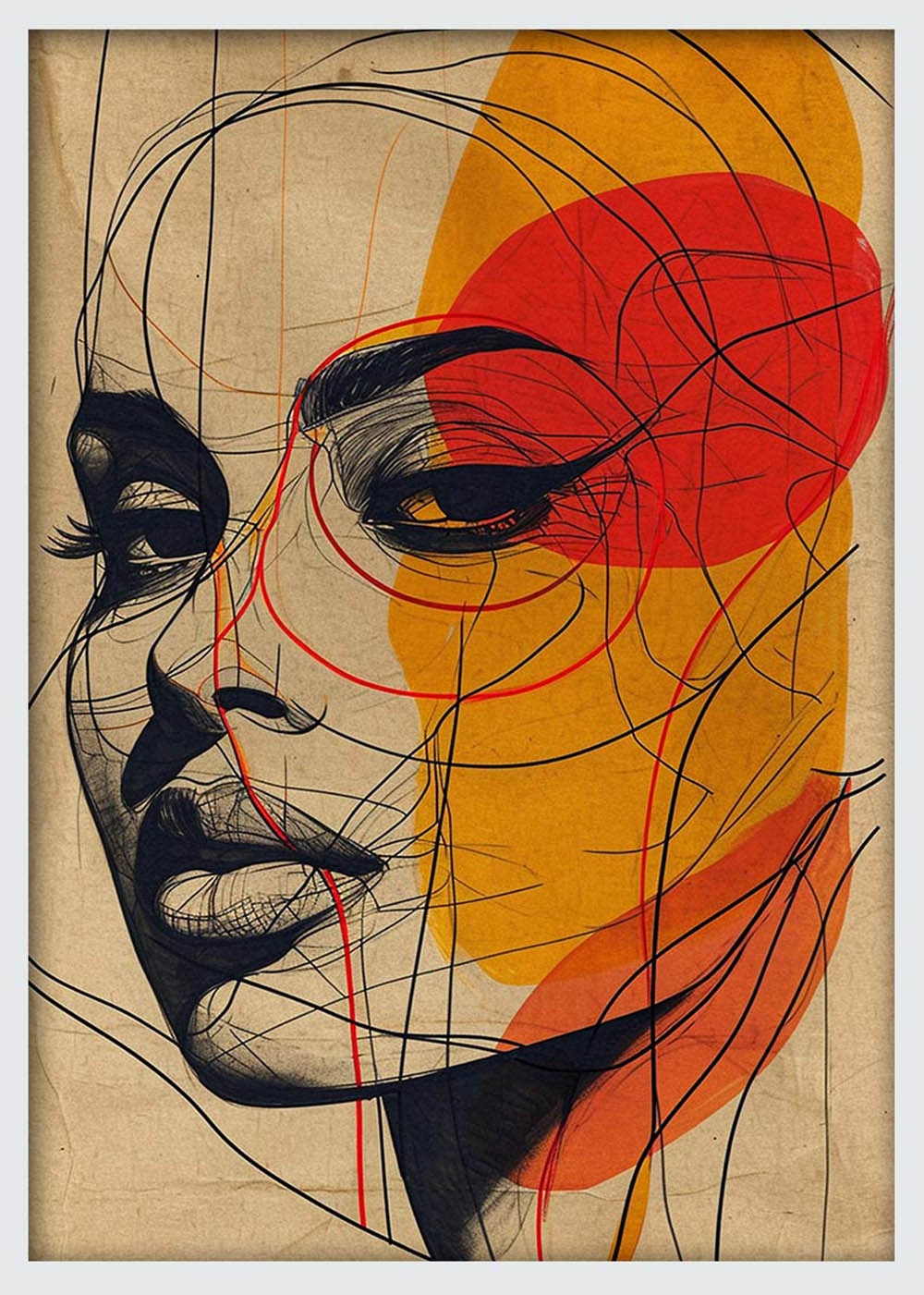 Entangled Muse – Abstract Line Face Drawing Canvas Art & Poster Print – T1055 – AiPrintLab