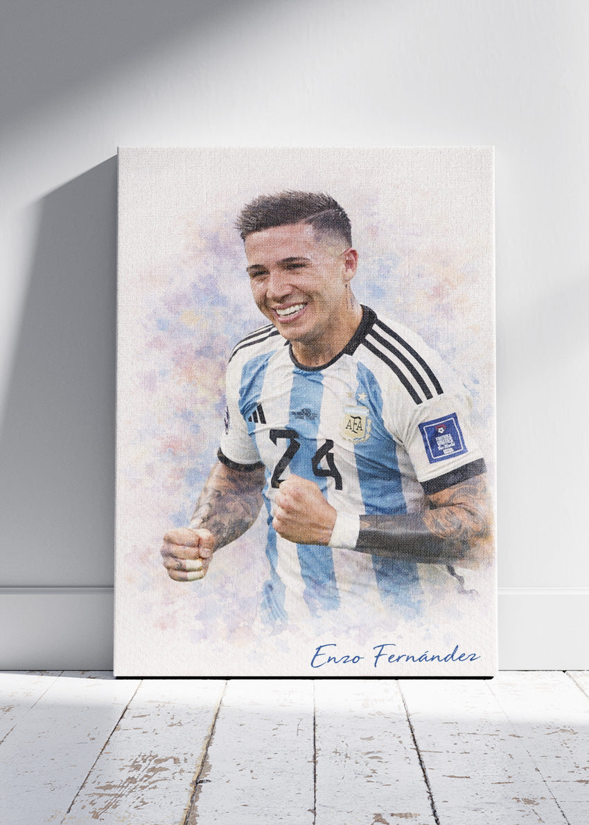 Enzo Fernández Argentina Watercolor Poster Canvas & Print – AI PRINT LAB