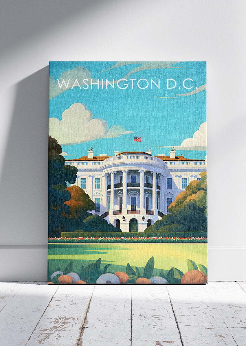 Washington D.C. White House Poster & Canvas Print – Modern Illustrated US Capitol Wall Art