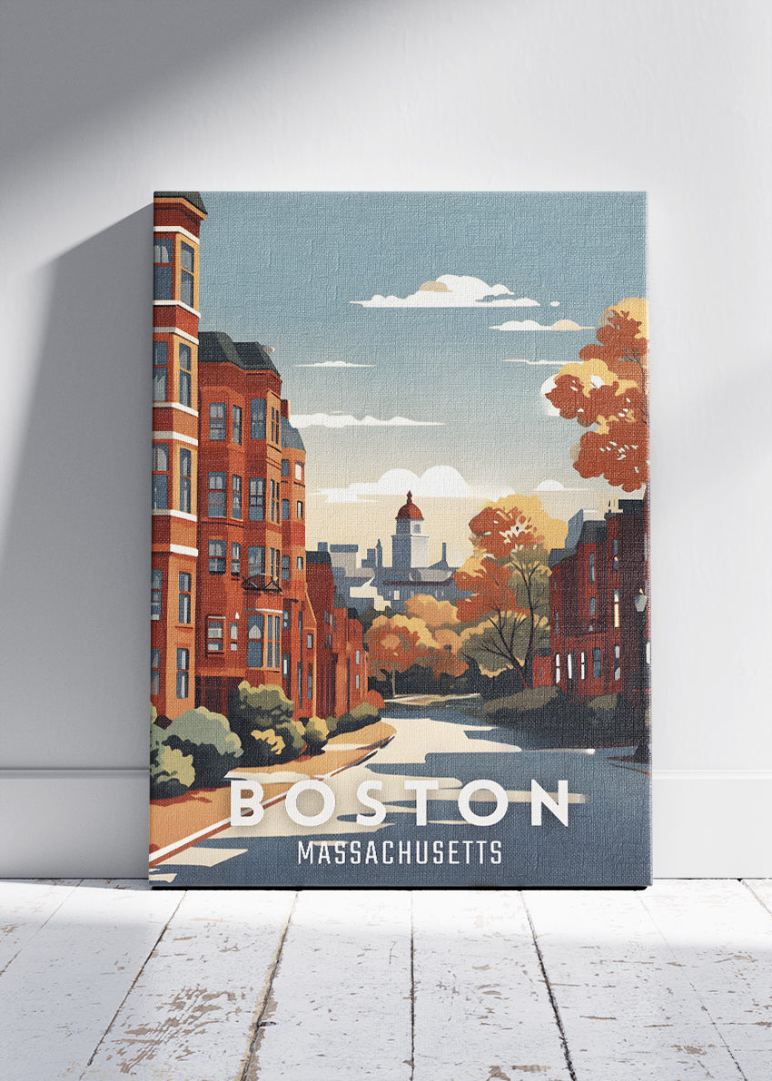 Boston Massachusetts Poster & Canvas Print – Autumn Cityscape Illustration
