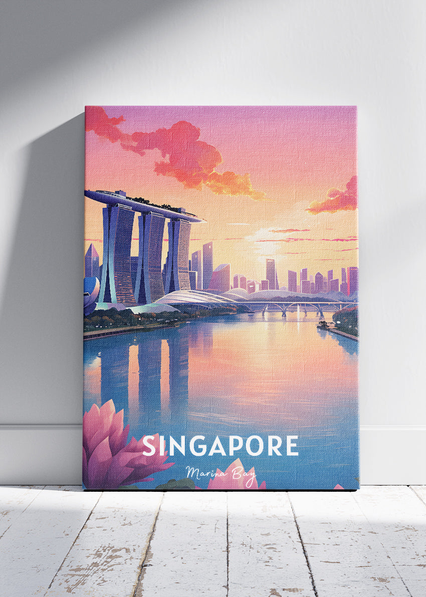 Singapore Marina Bay Poster & Canvas Print – Illustrated Sunset Skyline Art
