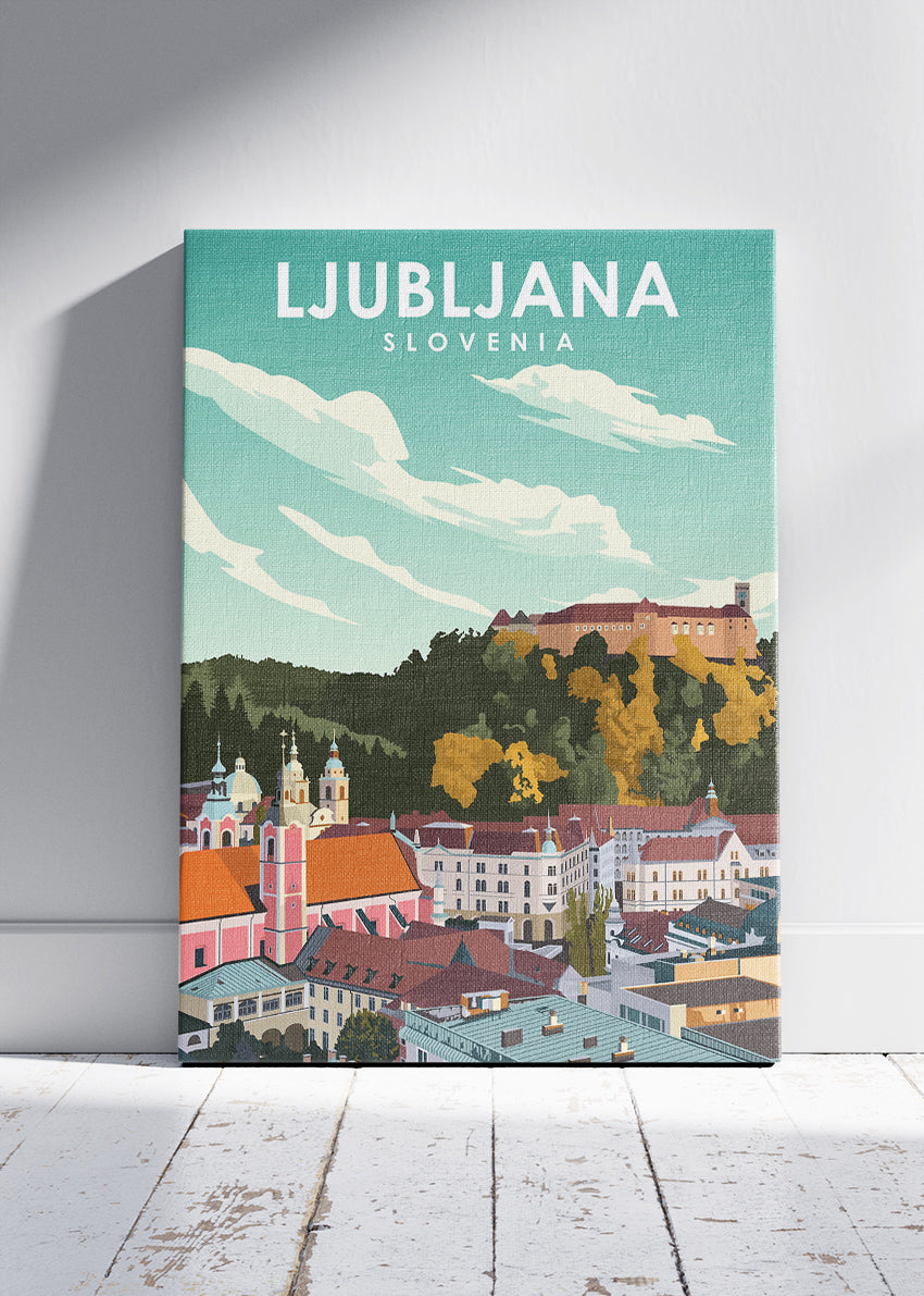 Ljubljana Slovenia Poster & Canvas Print – Vintage Illustrated City Travel Art