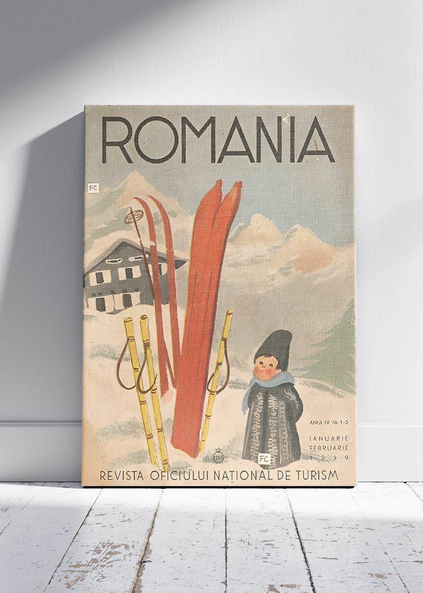 Romania Vintage Ski Poster & Canvas Print – Retro Winter Travel Art