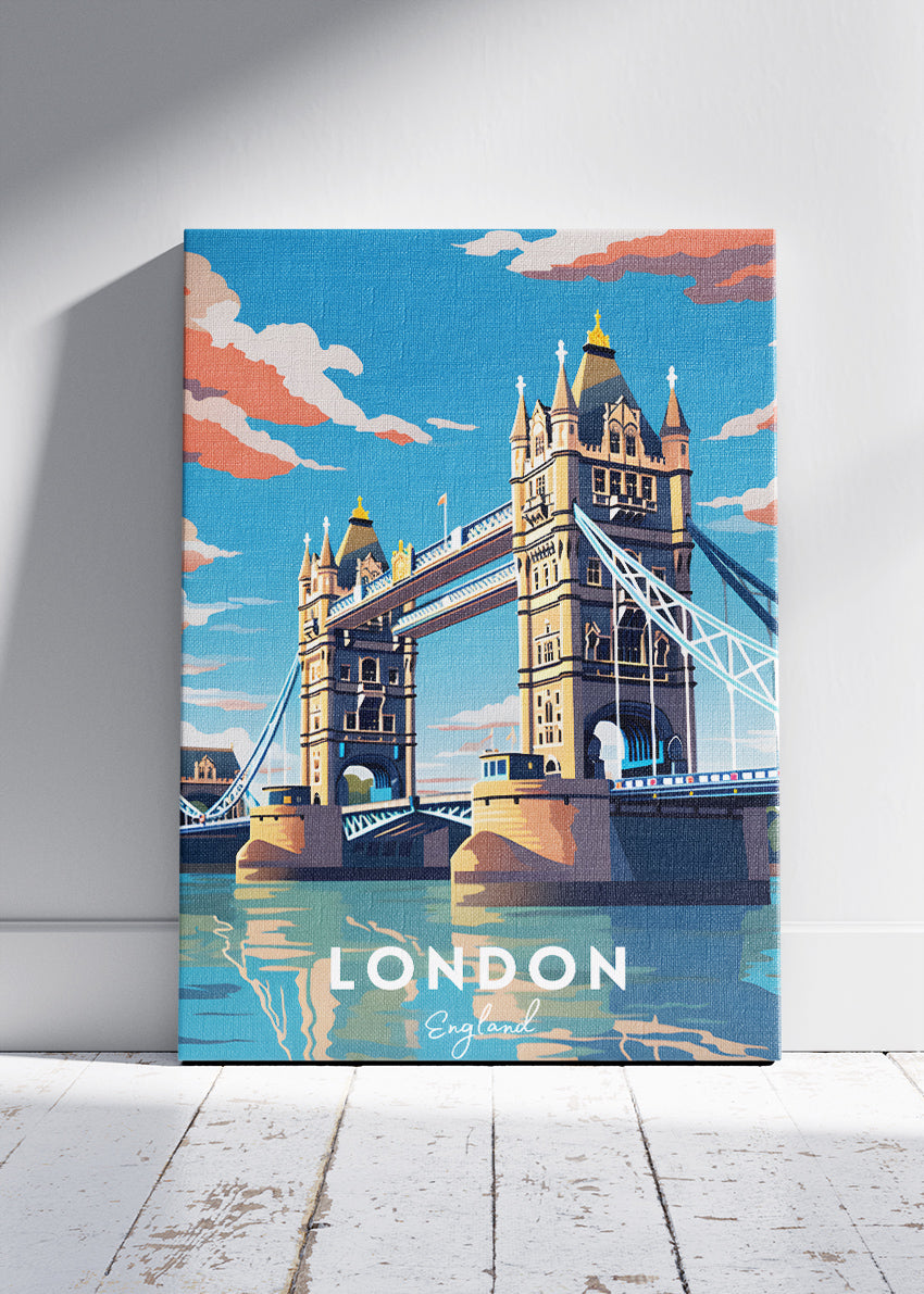 London England Poster & Canvas Print – Vintage Tower Bridge Travel Art