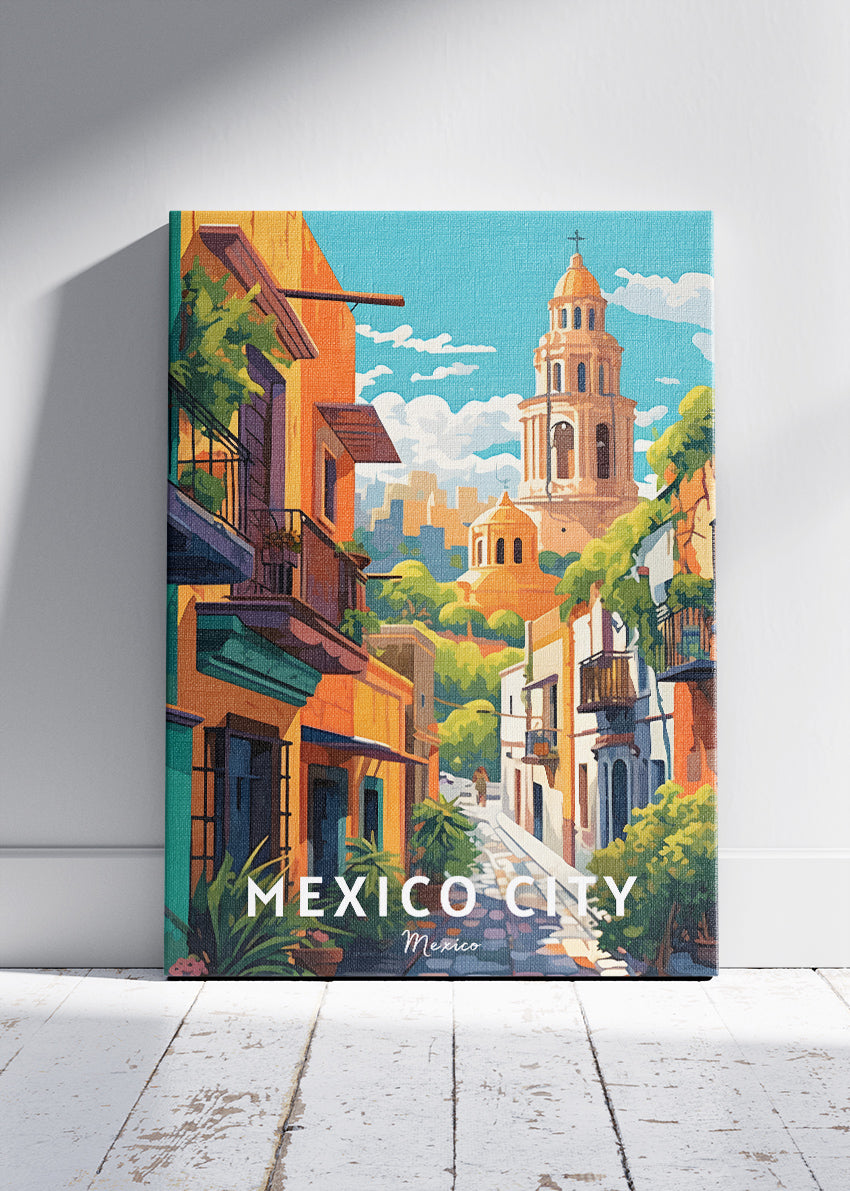 Mexico City Poster & Canvas Print – Illustrated Historic Colonial Street Art