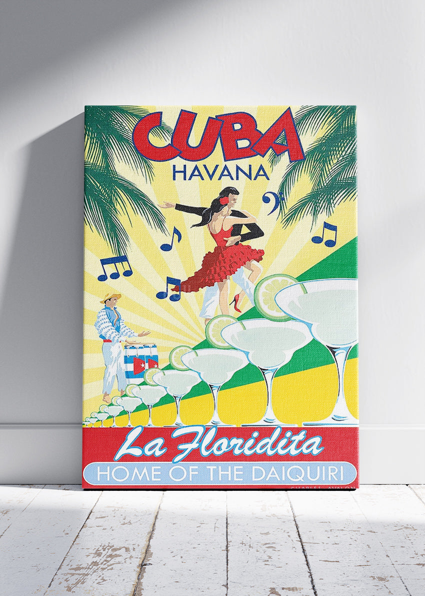 Cuba Havana La Floridita Vintage Poster & Canvas Print – Retro Daiquiri Bar Dance Illustration