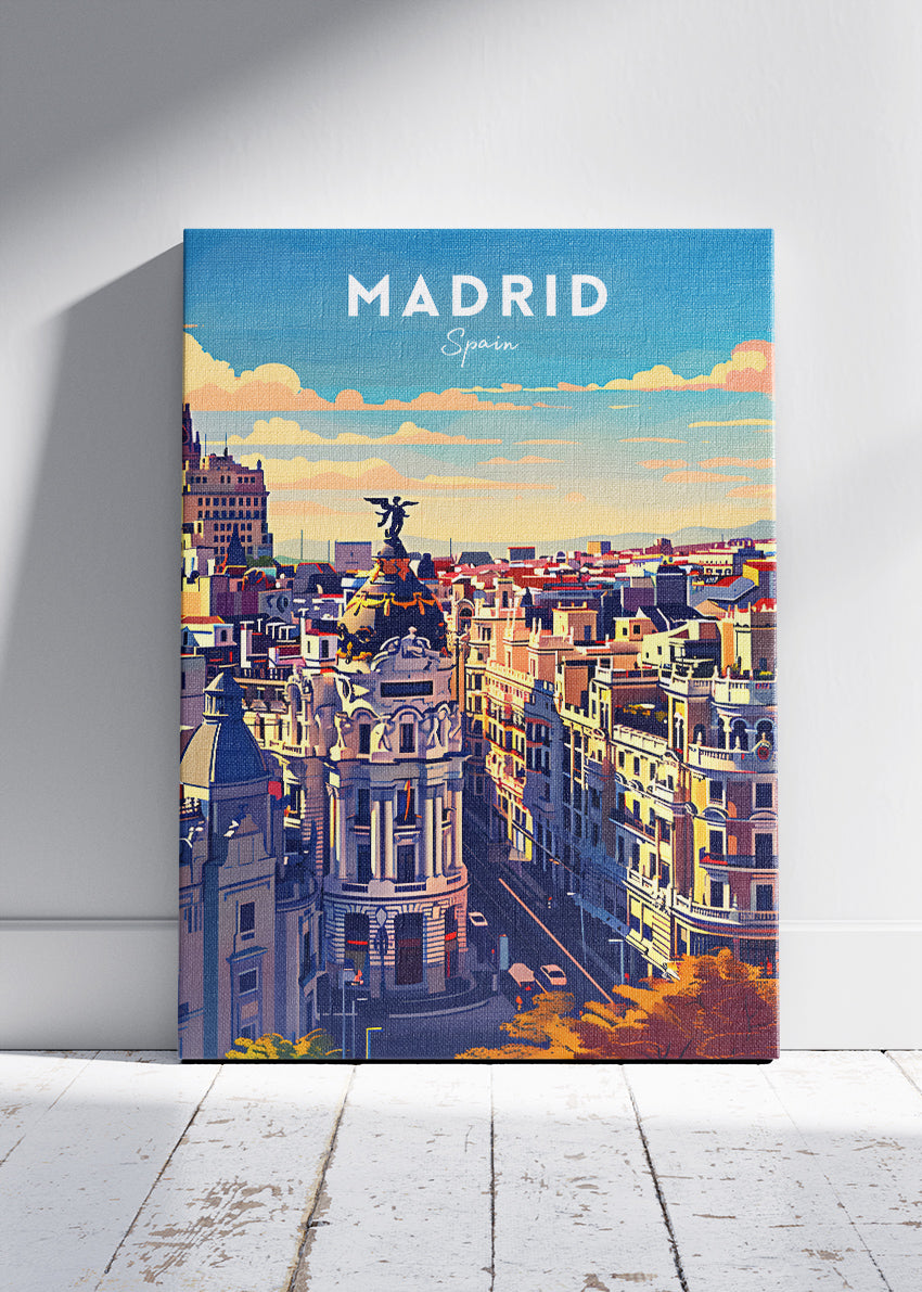 Madrid Spain Poster & Canvas Print – Illustrated City Skyline Art