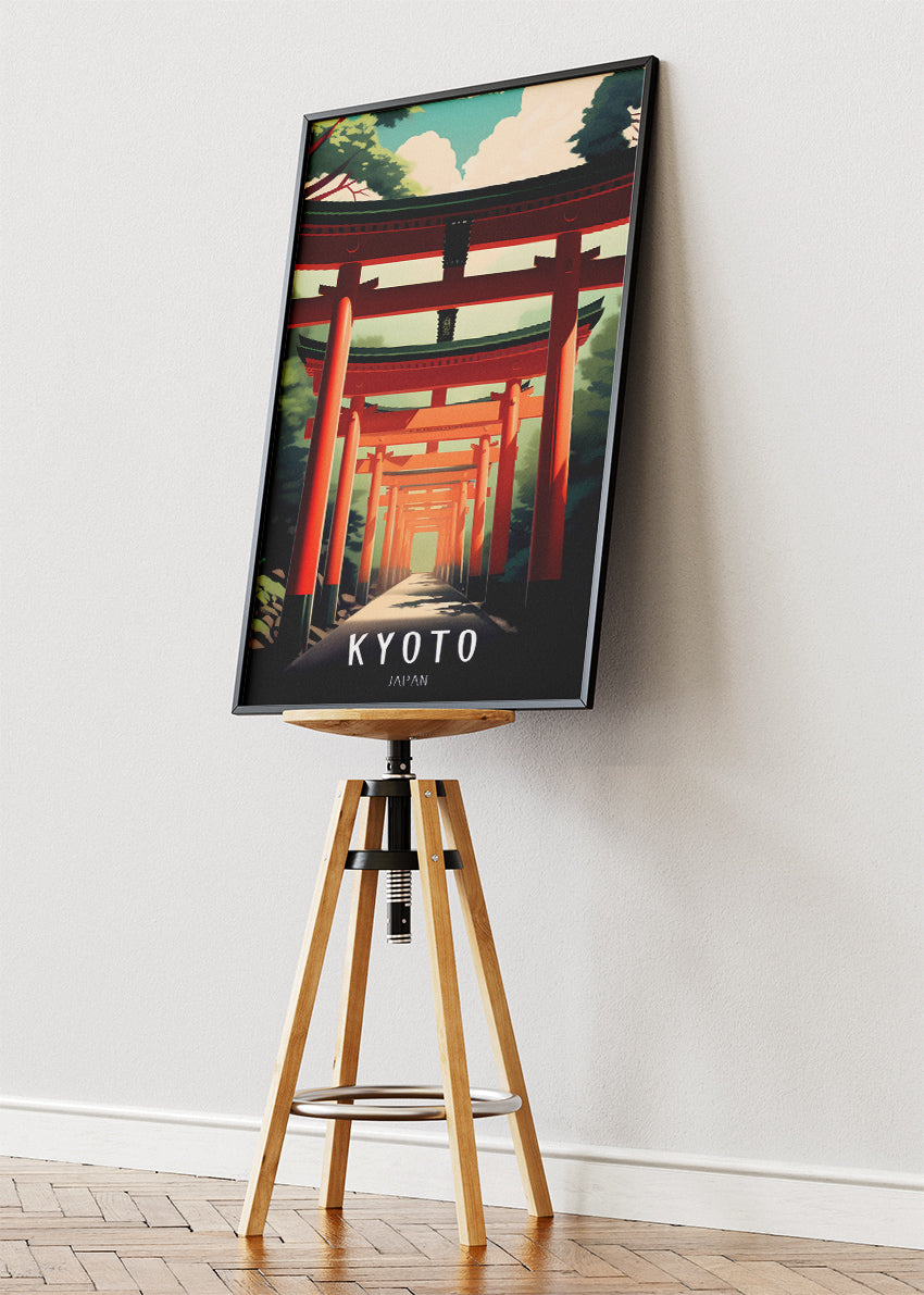 Kyoto Japan Poster & Canvas Print – Illustrated Torii Gate Path Art