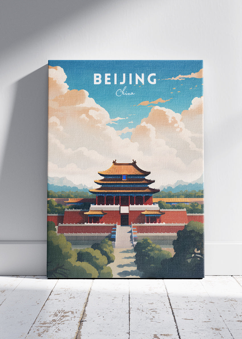 Beijing China Travel Poster & Canvas Print – Forbidden City Illustration Wall Art