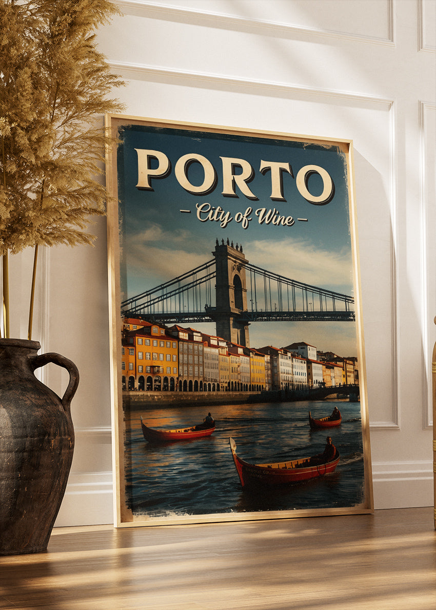 Porto City of Wine Poster & Canvas Print – Vintage Illustrated Portugal Travel Art