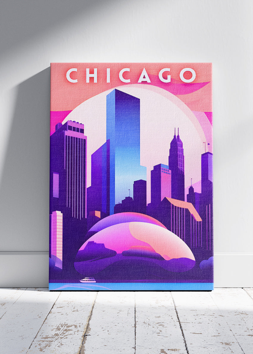 Chicago Illinois Poster & Canvas Print – Neon Skyline Futuristic Illustration