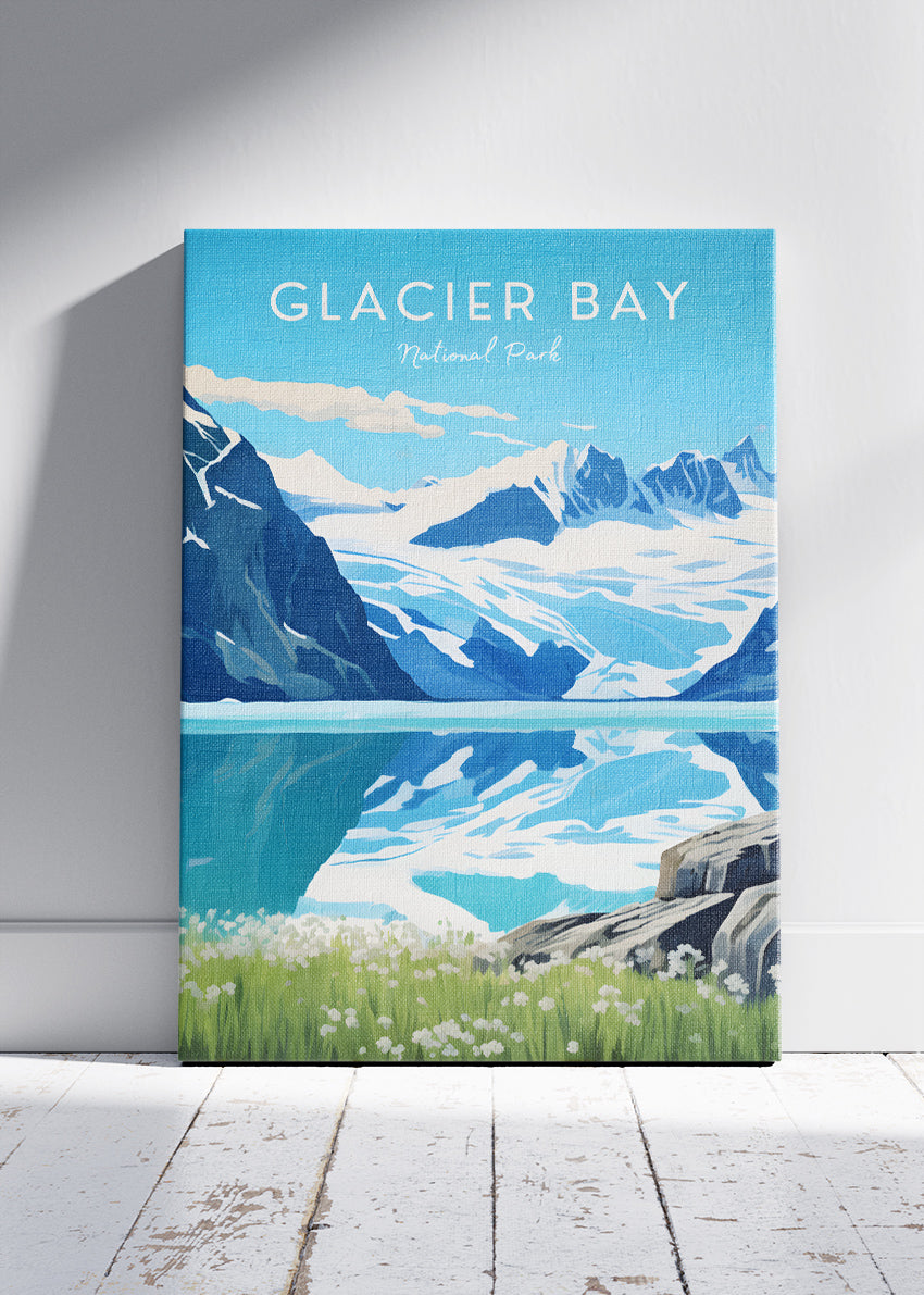 Glacier Bay National Park Poster & Canvas Print – Alaska Glacier Landscape Illustration Wall Art