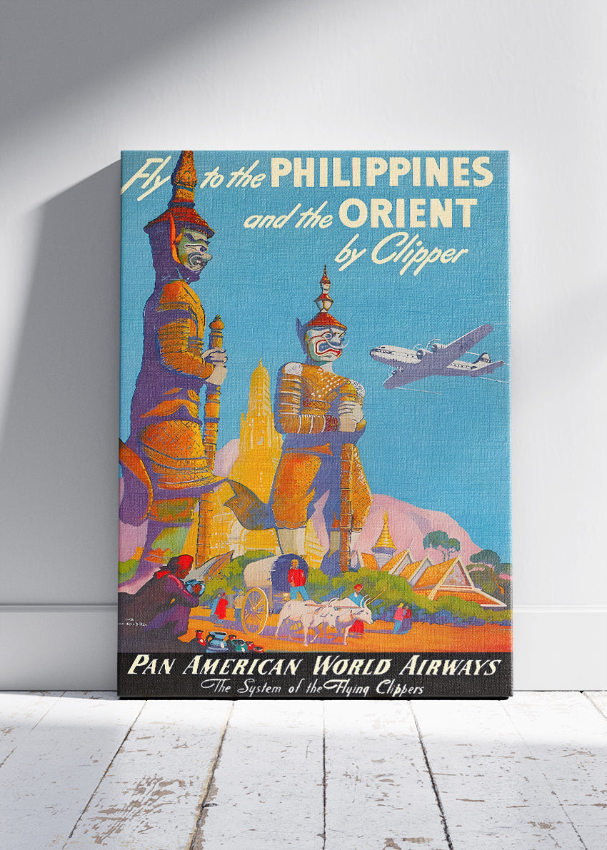 Philippines Vintage Travel Poster & Canvas Print – Pan American World Airways Retro Illustrated Art