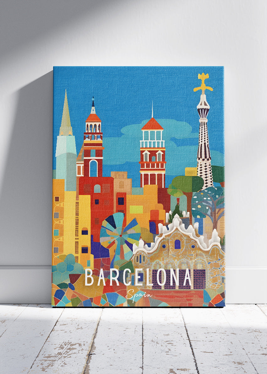 Barcelona Spain Poster & Canvas Print – Colorful Illustrated Gaudí City Art