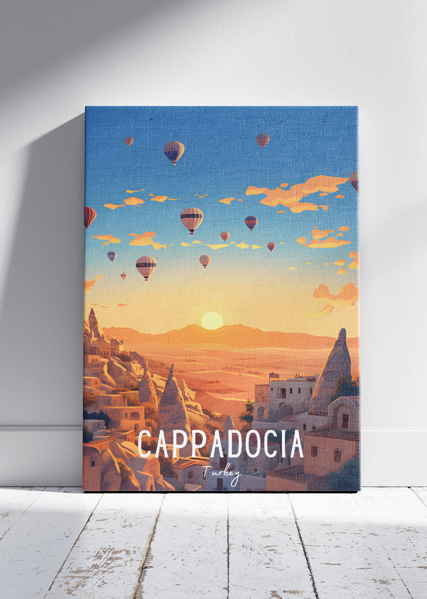 Cappadocia Türkiye Poster & Canvas Print – Vintage Hot Air Balloon Sunrise Art