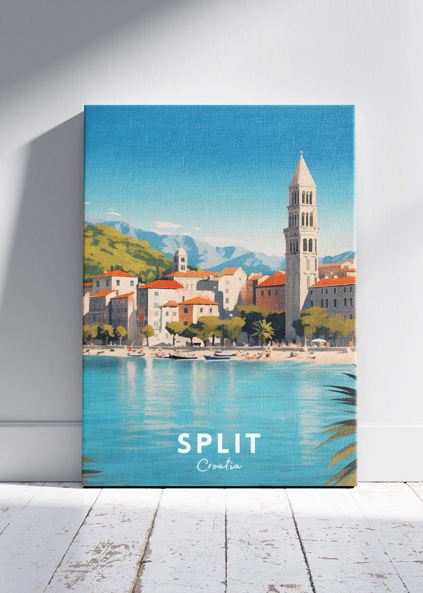 Split Croatia Travel Poster & Canvas Print – Coastal City Illustration Wall Art